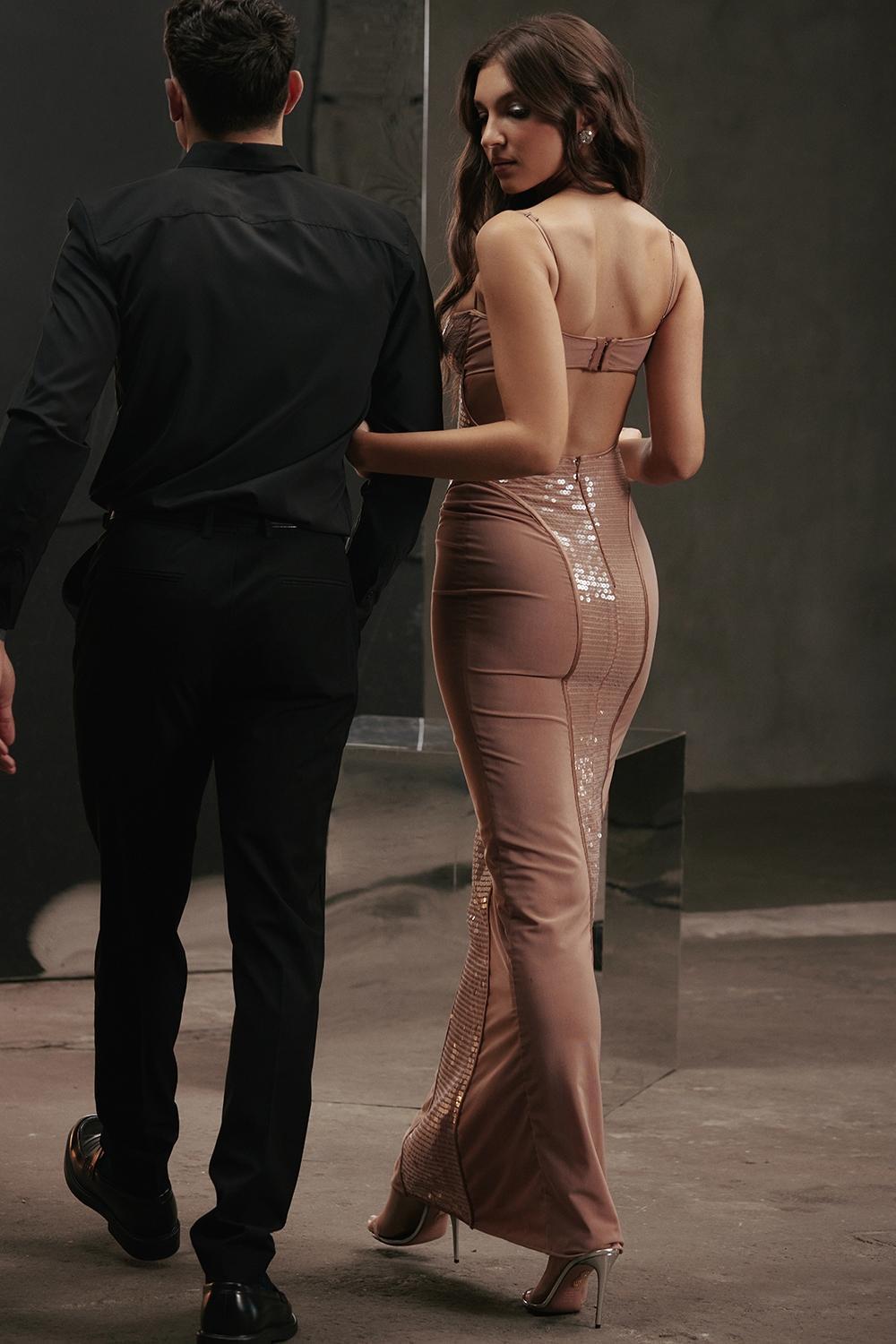 Bonita Cafe Au Lait Sequin Maxi Dress Product Image