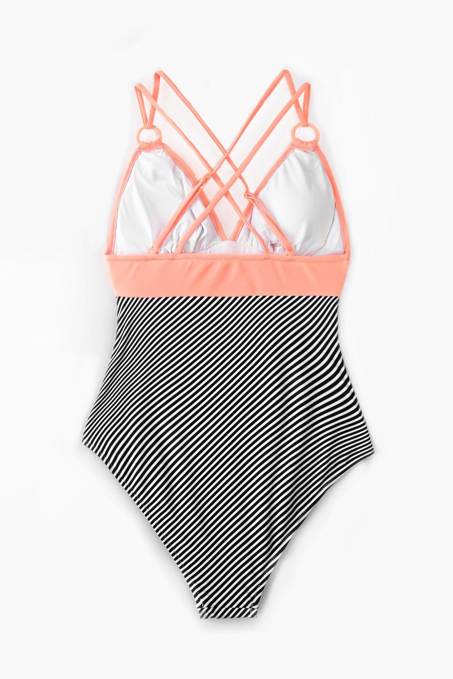 Peachy and Striped Gathered One Piece Swimsuit Product Image