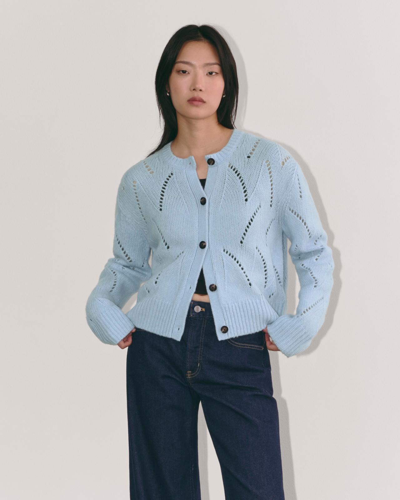 The Pointelle Cardigan in Cloud Product Image