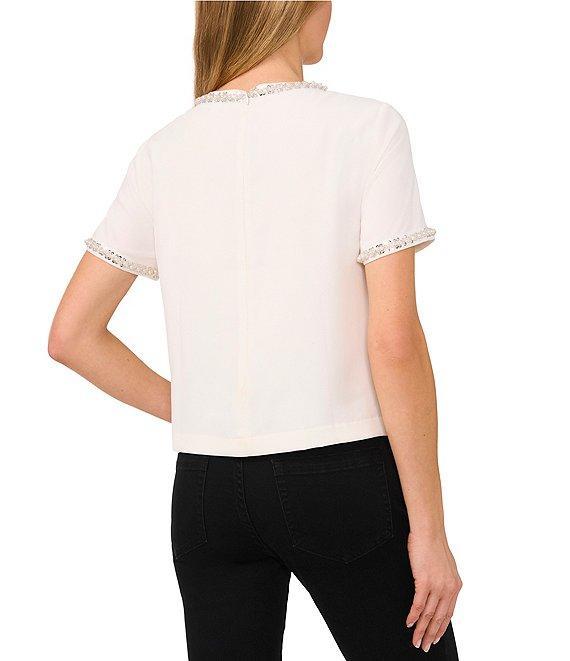 CeCe Keyhole Neck Short Sleeve Beaded Trim Blouse Product Image