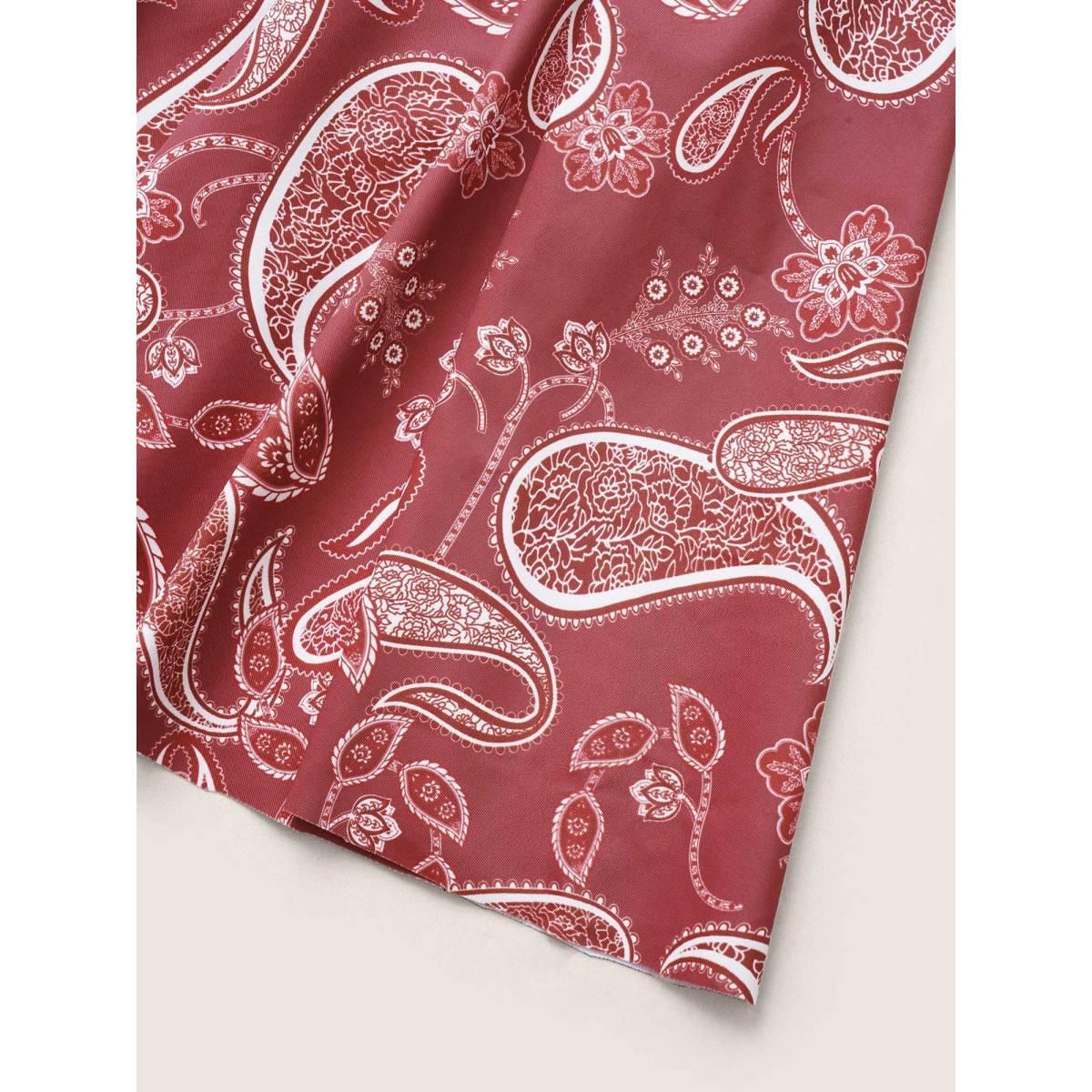 Plus Size Paisley Print Knotted Wrap Swim Dress Women's Swimwear Russet Beach Bodycon V-neck High stretch Curve Swim Dresses BloomChic 10/M Product Image