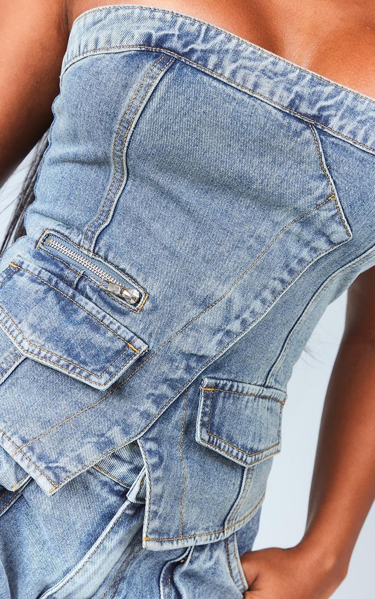 Shape Vintage Wash Denim Zip Detail Bandeau Corset Product Image