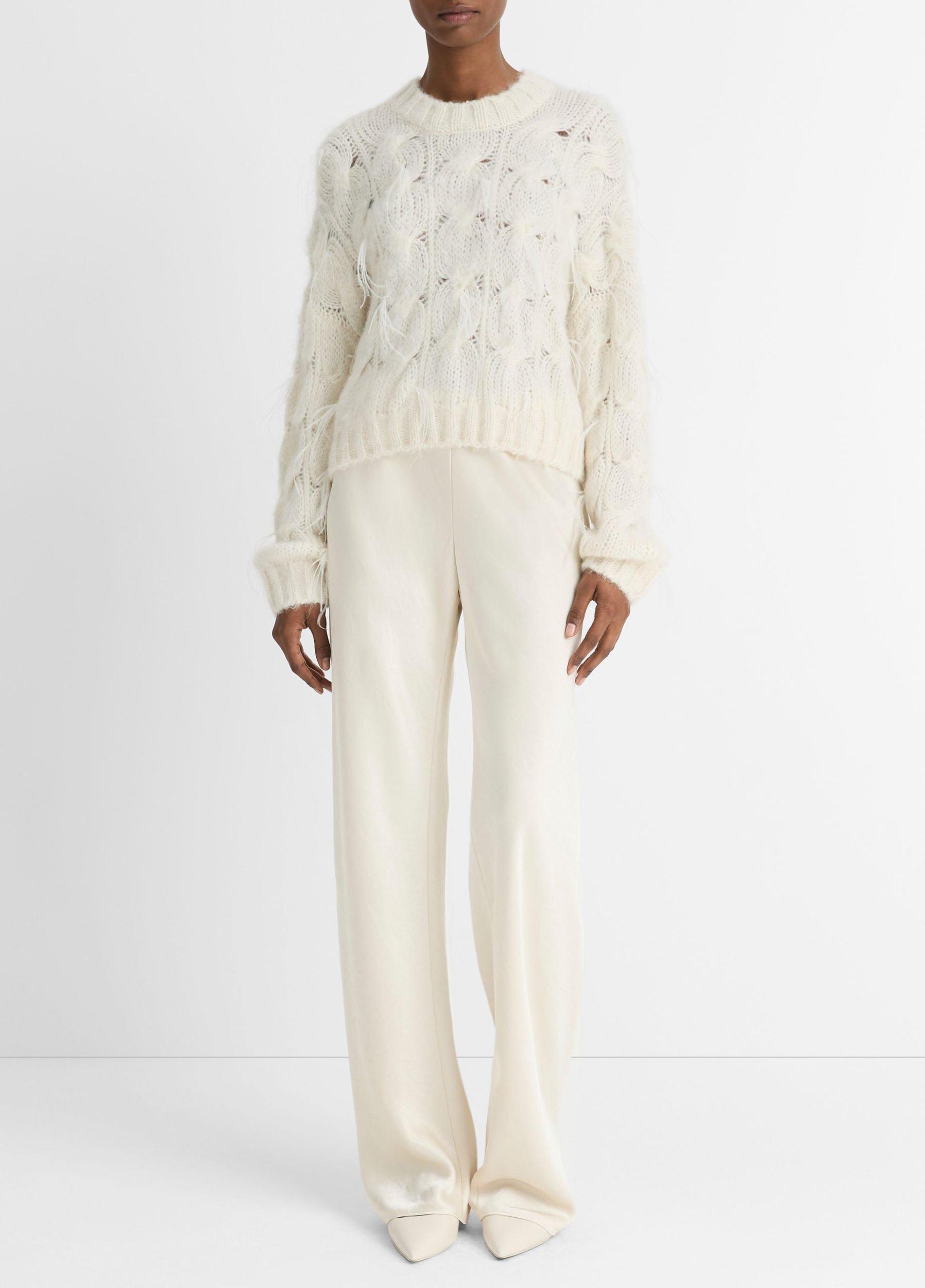 Feather-Appliquéd Italian Cable-Knit Sweater Product Image
