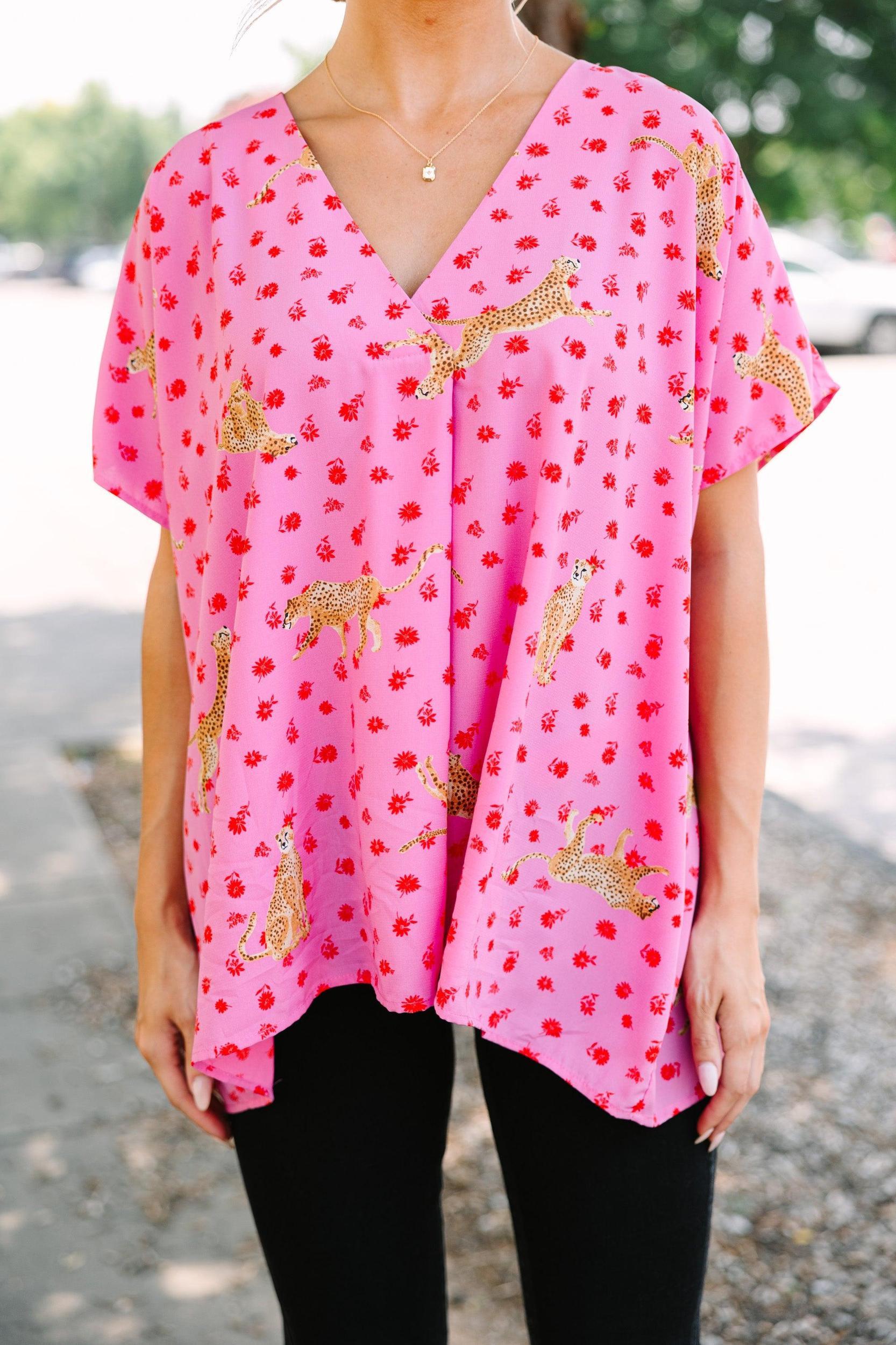 Go All Out Pink Leopard Top Female Product Image