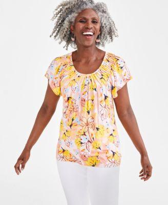 Style & Co Womens Printed Pleated Scoop-Neck Top, Created for Macys Product Image