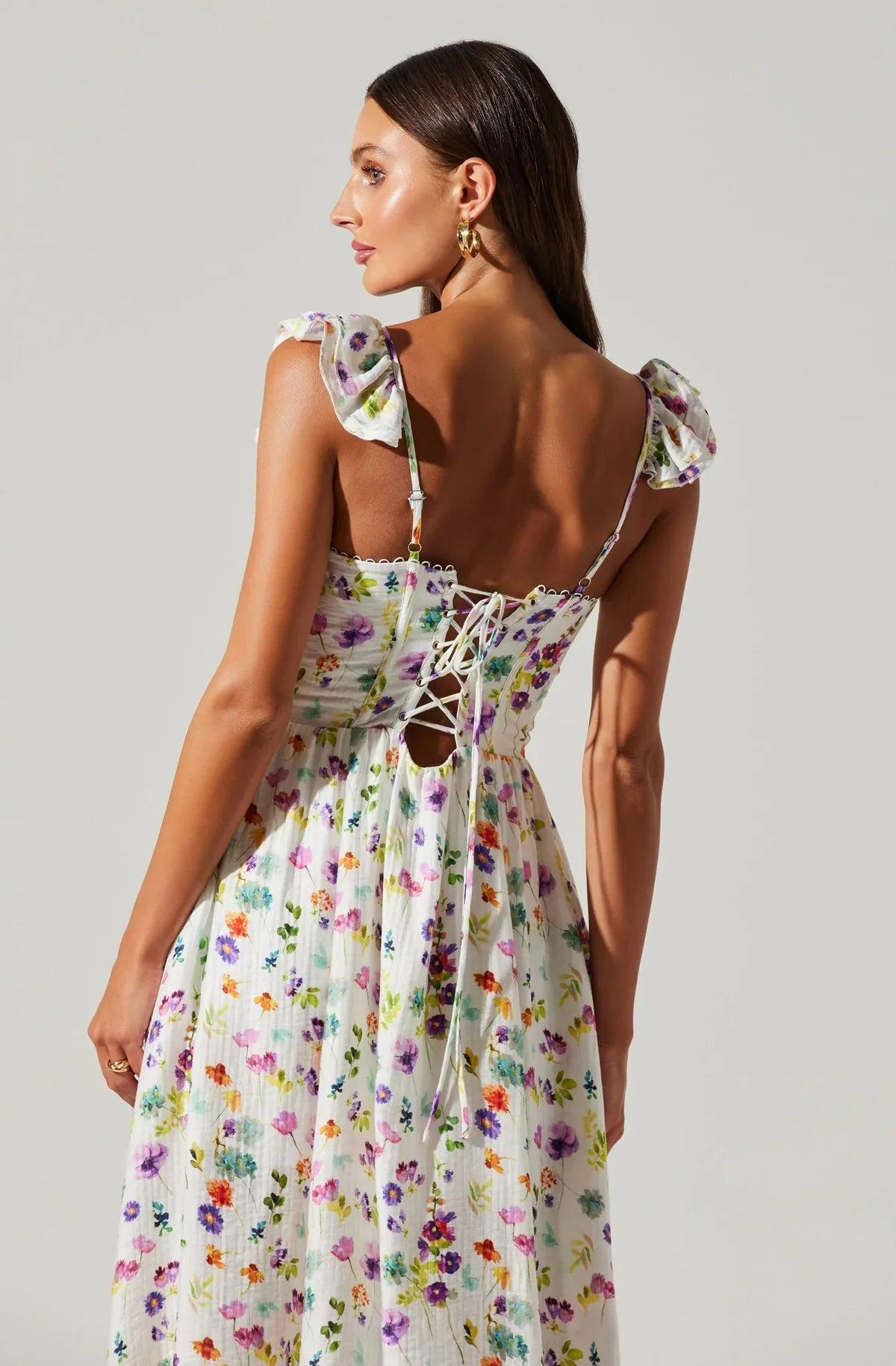 FINAL SALE ASTR the Label | Wedelia Dress | Cream Purple Floral Product Image