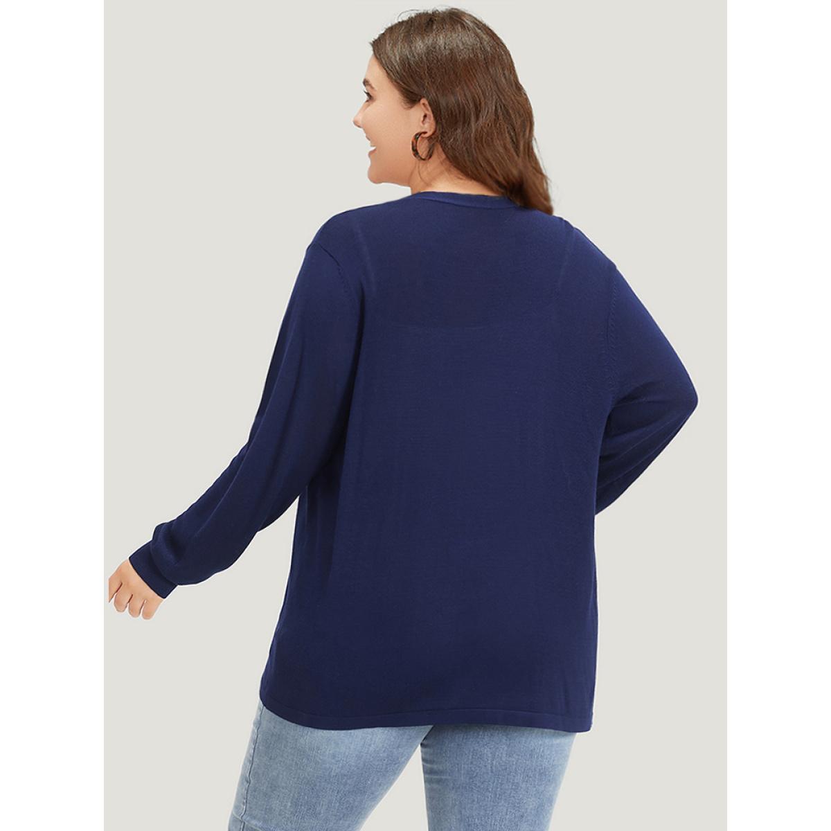 Plus Size Supersoft Essentials Plain Tie Front Elastic Cuffs Cardigan Indigo Women Casual Loose Long Sleeve Everyday Cardigans BloomChic 18-20/2X Product Image