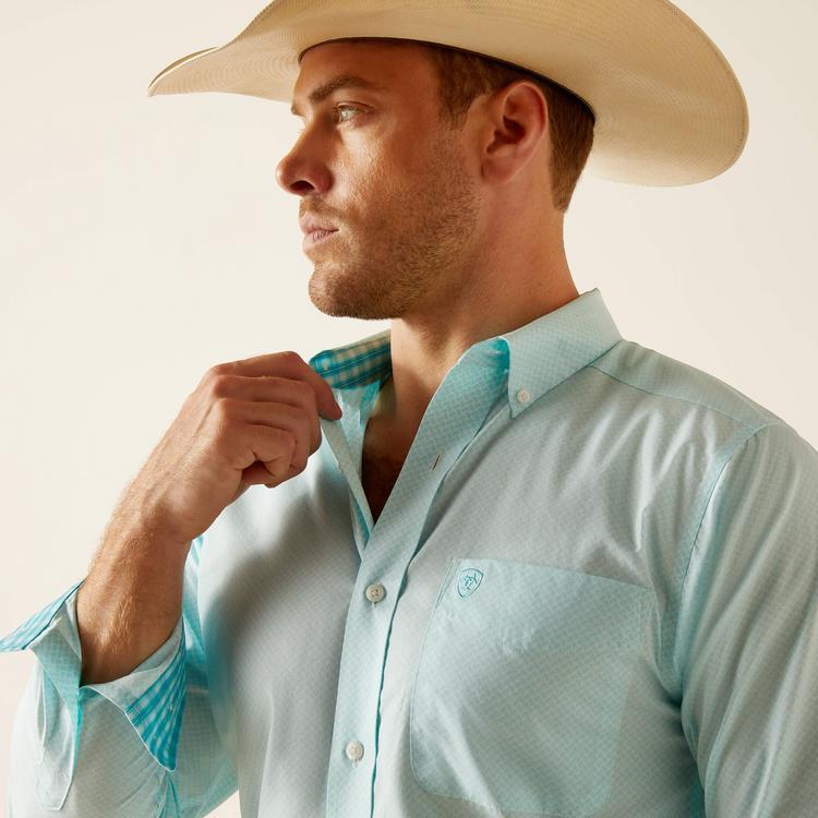 SALE Ariat® Men's L/S Blue Radiance Wrinkle Free Shepard Fitted Button Shirt Product Image