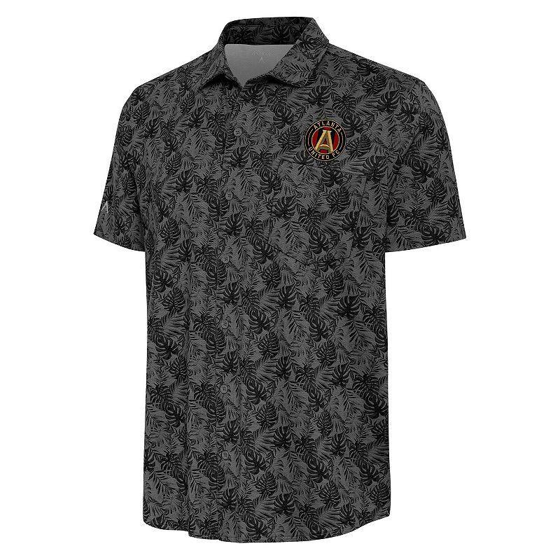 Mens Antigua Black Atlanta United FC Resort Button-Up Shirt Product Image