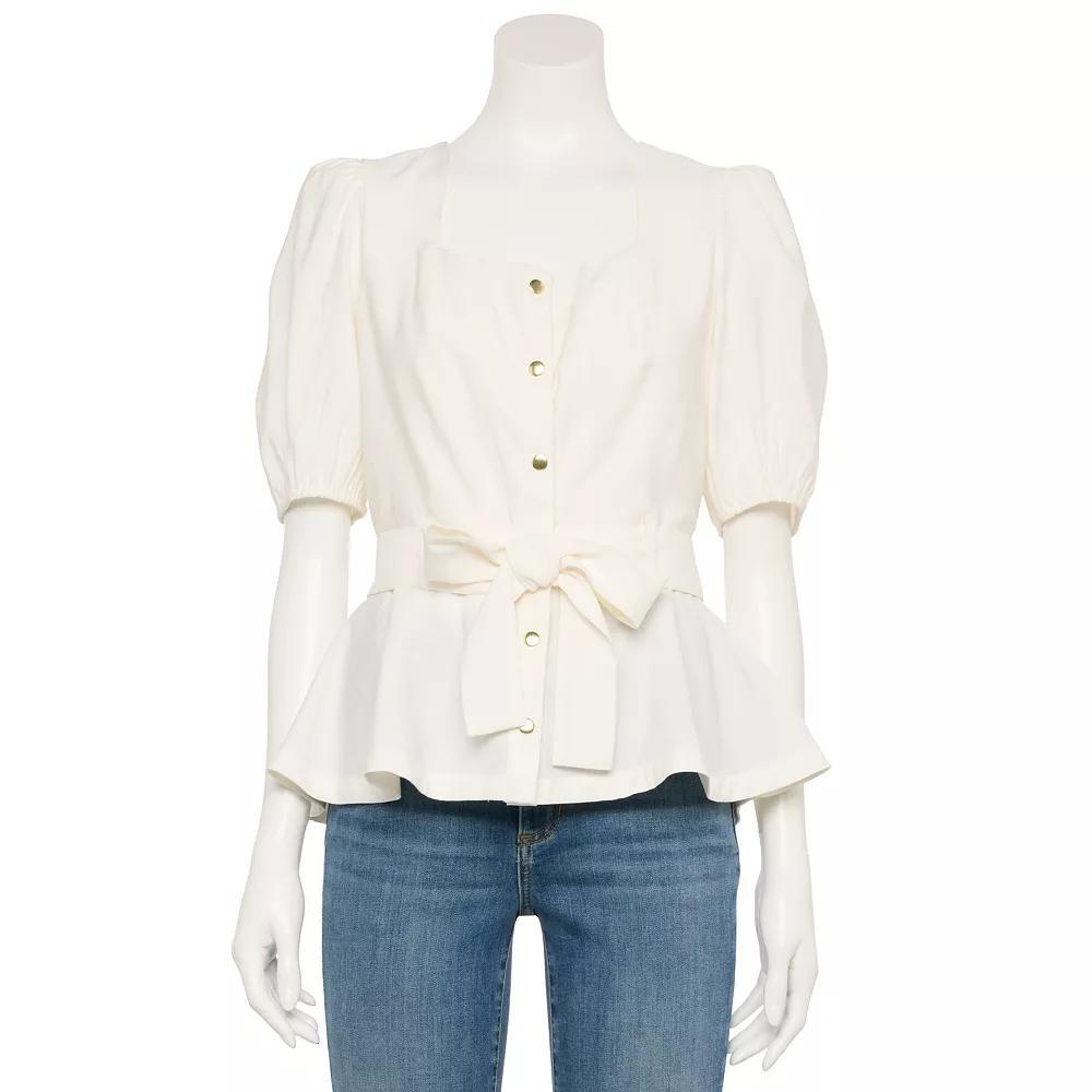 Women's Nine West Adaptive Belted Squareneck Top, Size: Medium, Ivory Tusk Product Image