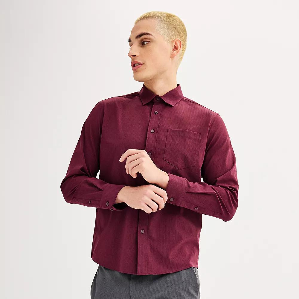 Men's FLX Performance Untucked-Fit Long Sleeve Button Down Shirt, Size: Small, Mineral Black Product Image