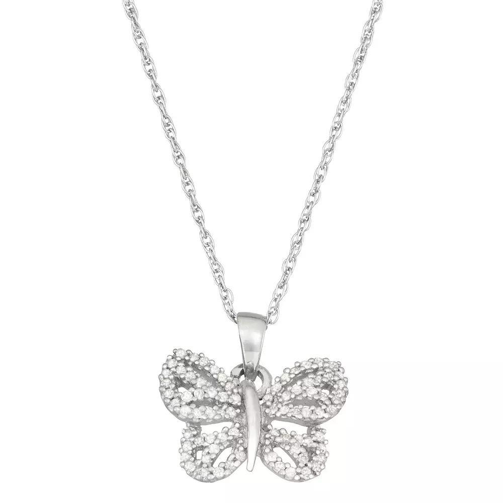 Jewelexcess Sterling Silver 1/4 Carat T.W. Diamond Butterfly Pendant Necklace, Women's, Size: 18" Product Image
