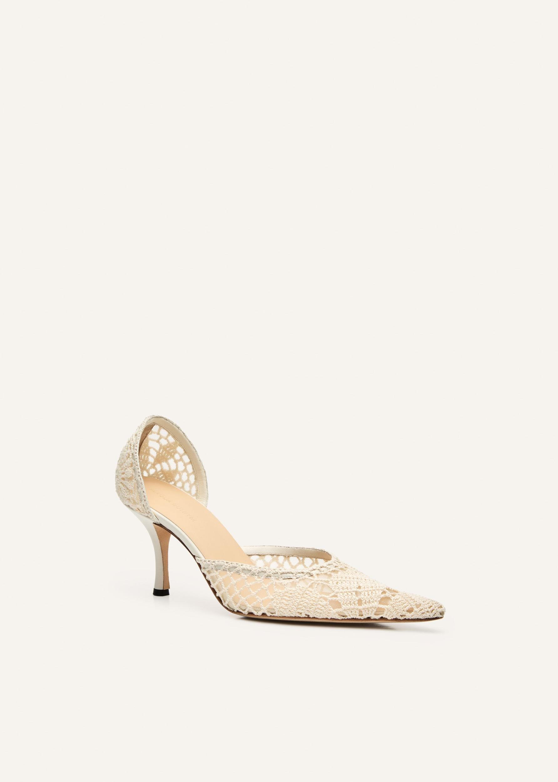 Kitten pointed crochet heels in cream Product Image