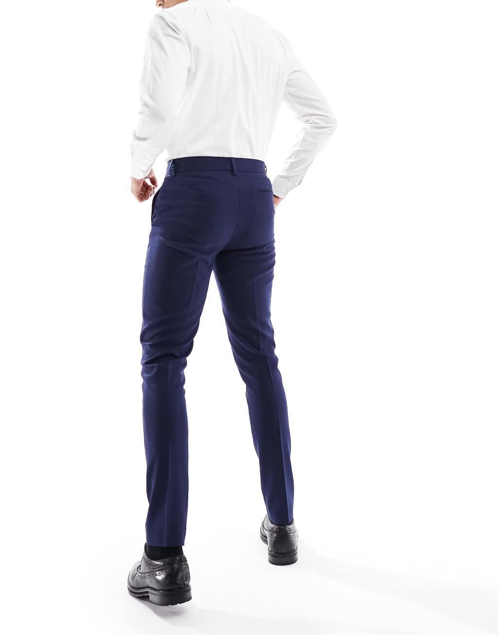 ASOS DESIGN wedding skinny suit pants in navy microtexture Product Image