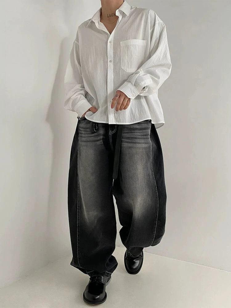 RT No. 19012 WASHED DENIM BAGGY STRAIGHT JEANS Product Image