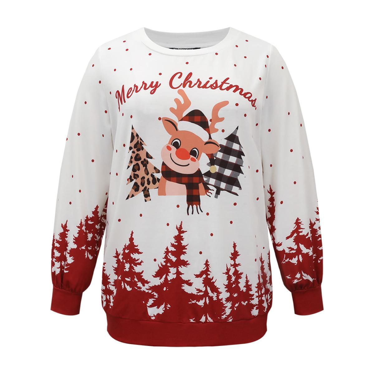 Plus Size Graphic Christmas Round Neck Sweatshirt Women Multicolor Casual Printed Festival-Christmas Sweatshirts BloomChic 30/6X Product Image