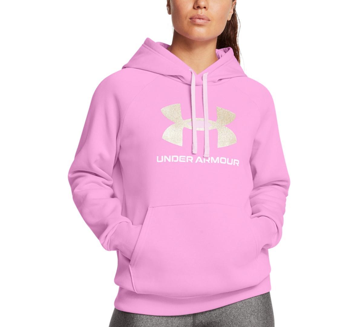 Plus Size Under Armour Rival Fleece Big Glitter Logo Hoodie, Women's, Size: 1XL, Stellar Pink Product Image