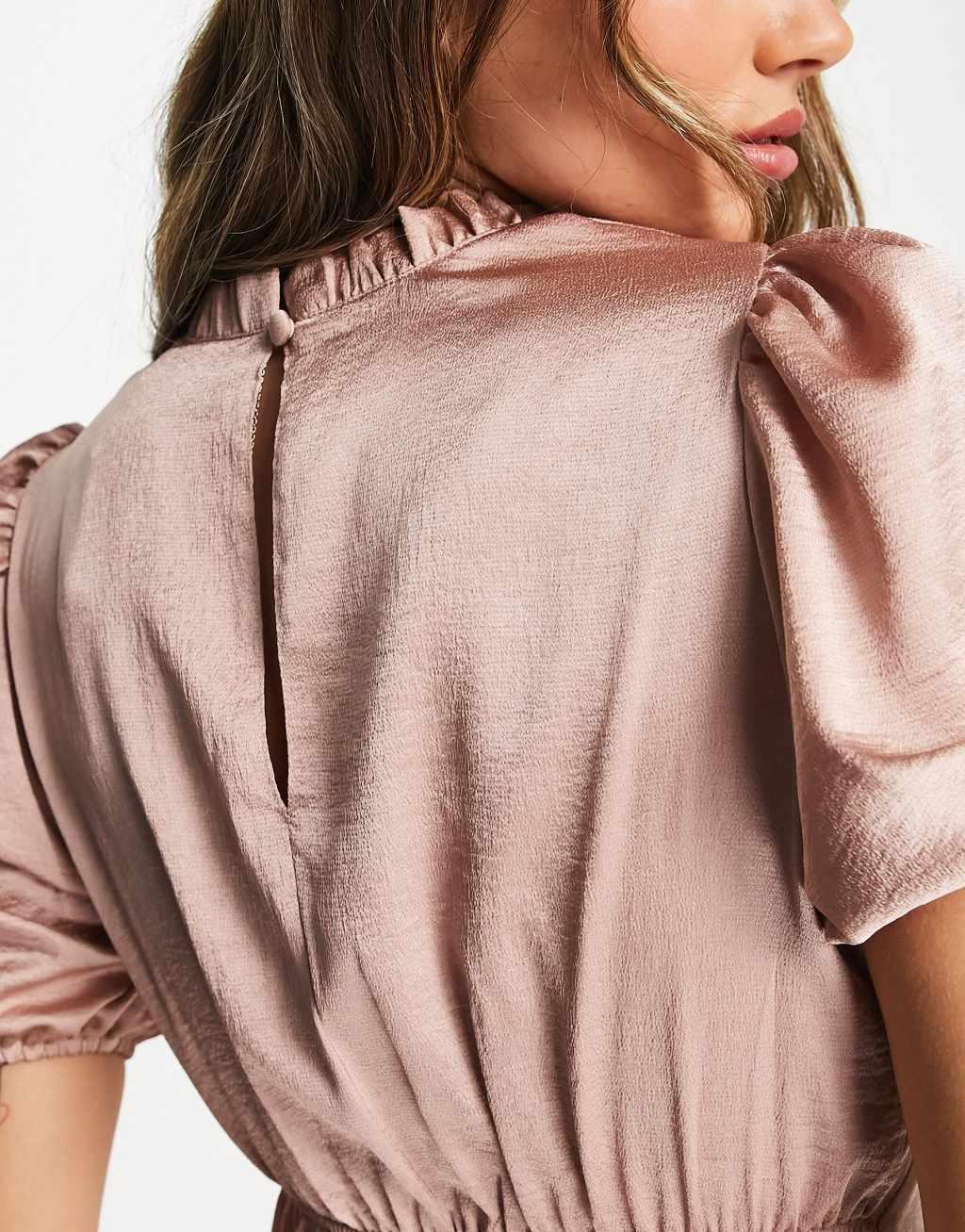 ASOS DESIGN high neck puff sleeve mini satin dress Product Image