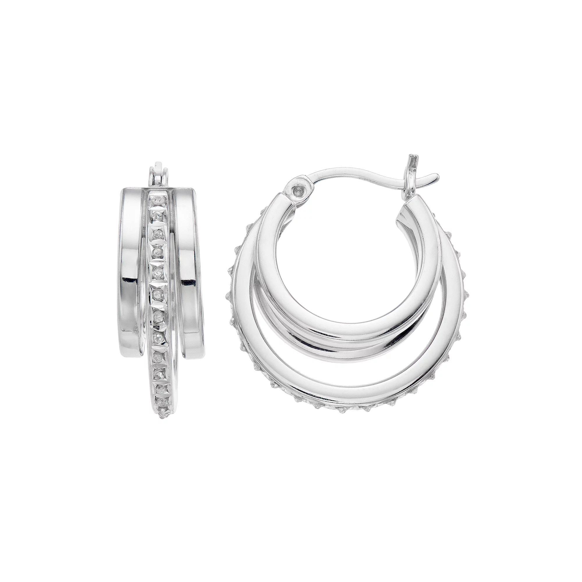 Platinum Over Silver Diamond Mystique Triple Hoop Earrings, Women's, Silver Tone Product Image