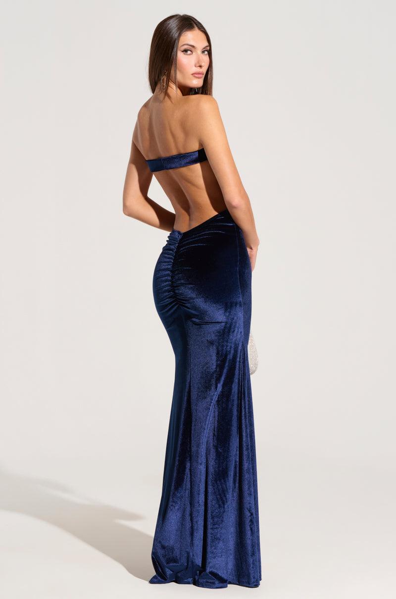 LOST YOUR CHANCE NAVY VELVET MAXI DRESS Product Image