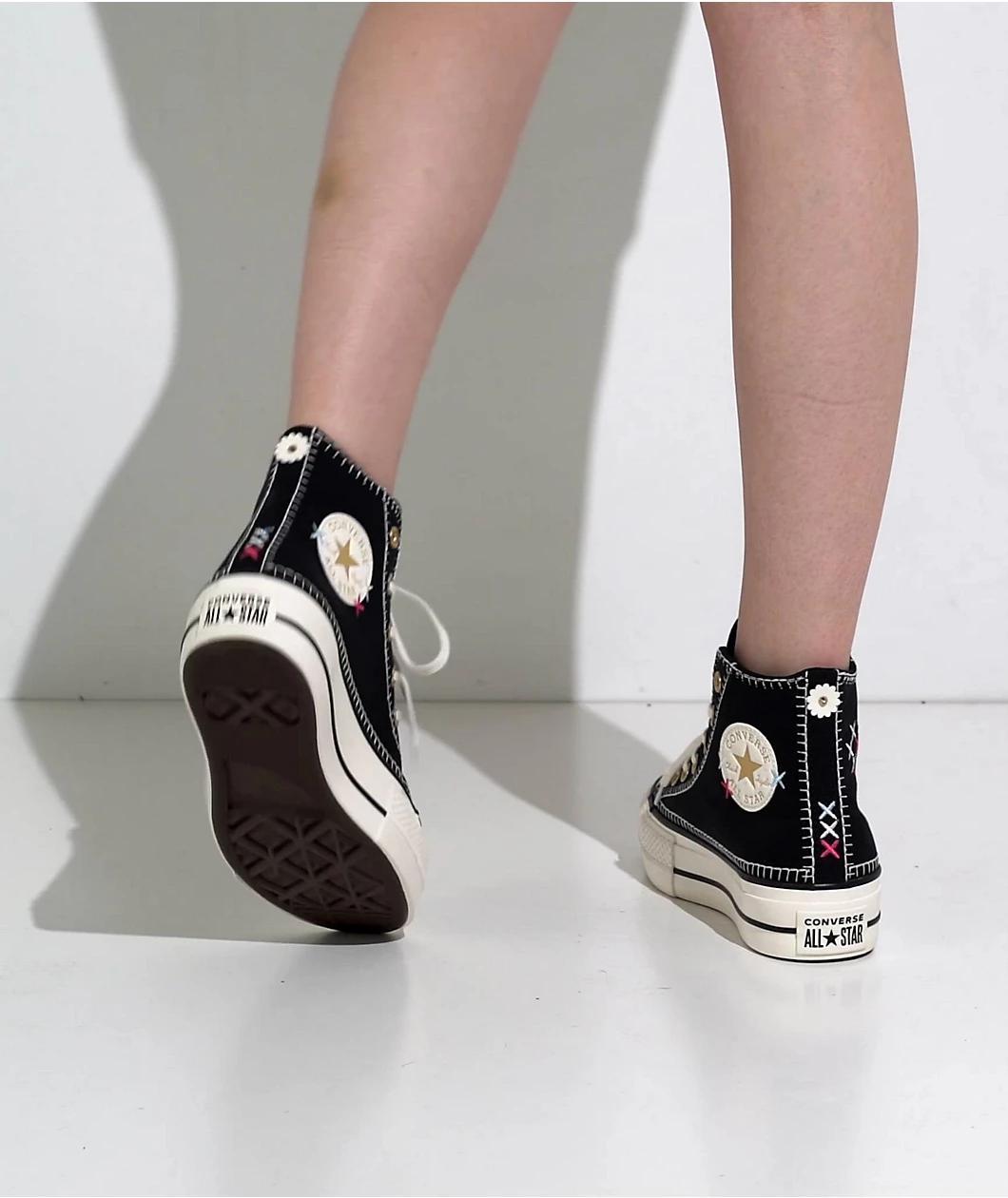 Converse Chuck Taylor All Star Lift Stitch Sich Black & White High Top Platform Shoes Product Image