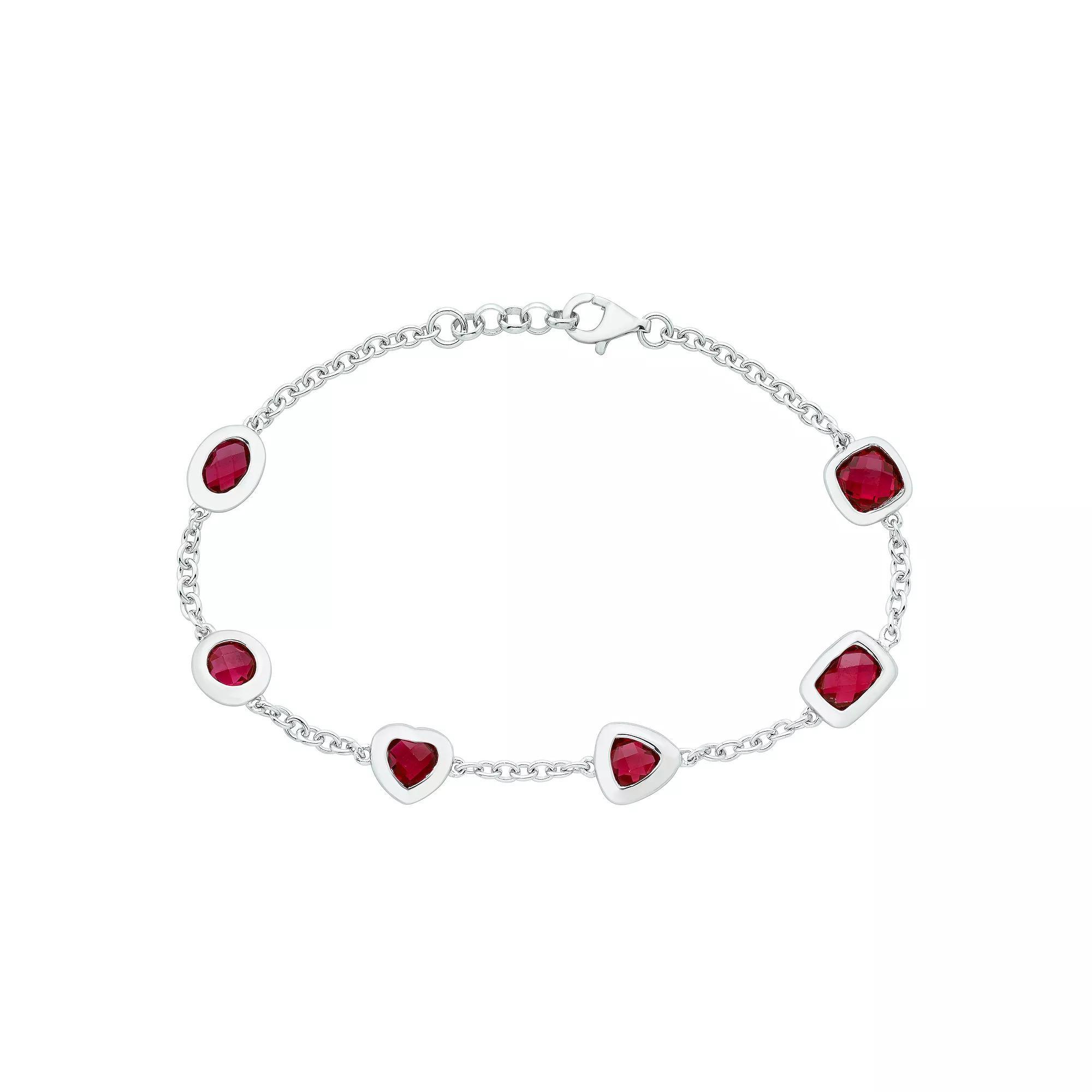 Sterling Silver & Lab-Created Ruby Bracelet, Women's, Size: 7.25" Product Image