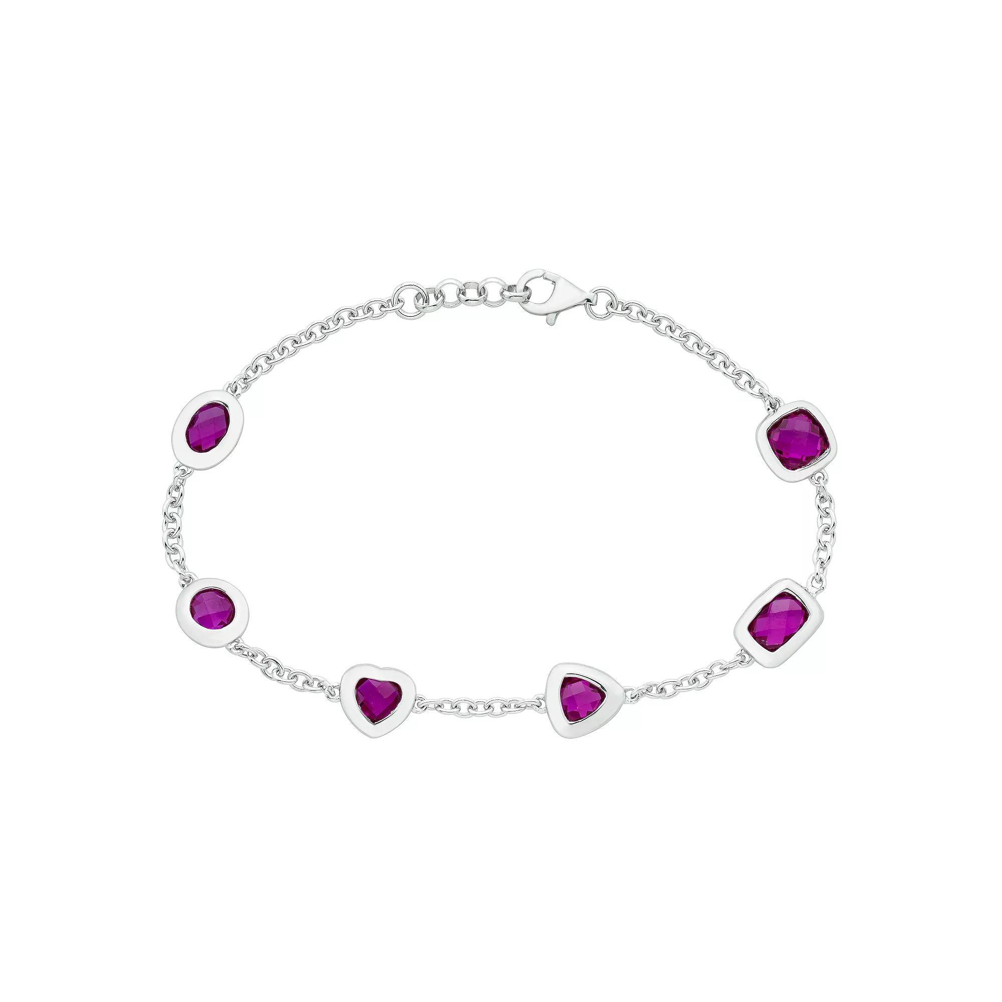 Sterling Silver & Lab-Created Ruby Bracelet, Women's, Size: 7.25" Product Image