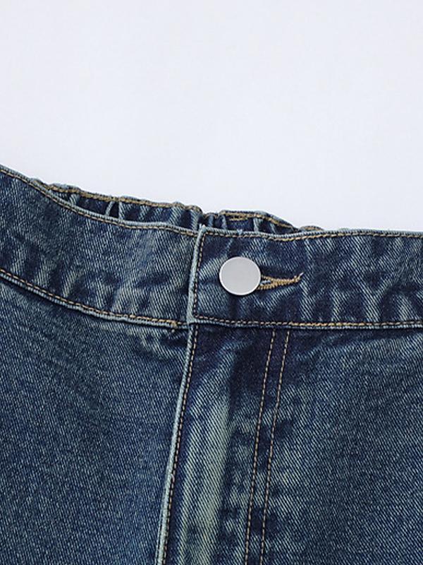 Men'S Vintage Star Patch Loose Denim Shorts Product Image