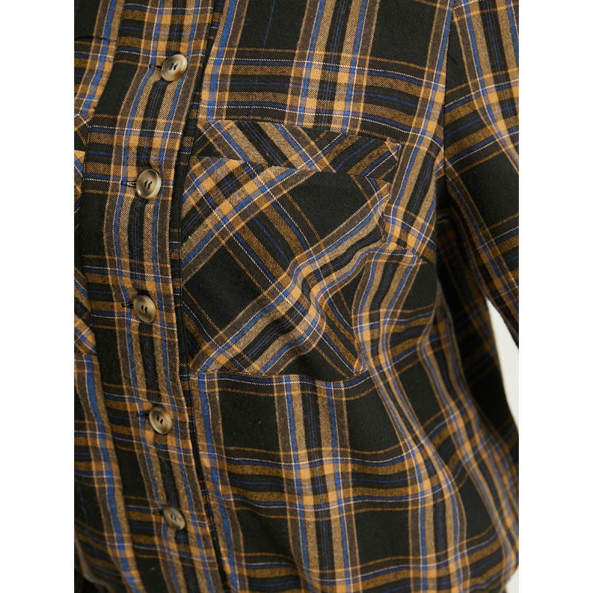 Plus Size Plaid Button Through Elastic Hem Shacket Women Black Elastic cuffs Pocket Dailywear Jackets BloomChic 10/M Product Image