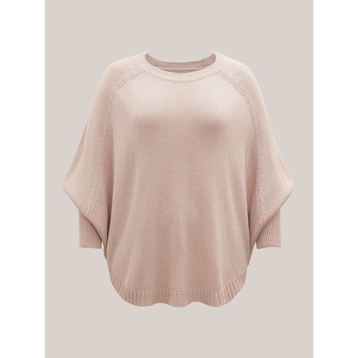 Plus Size Bat Sleeve Curved Hem Pullover MistyRose Women Casual Loose Long Sleeve Round Neck Everyday Pullovers BloomChic 28/5X Product Image