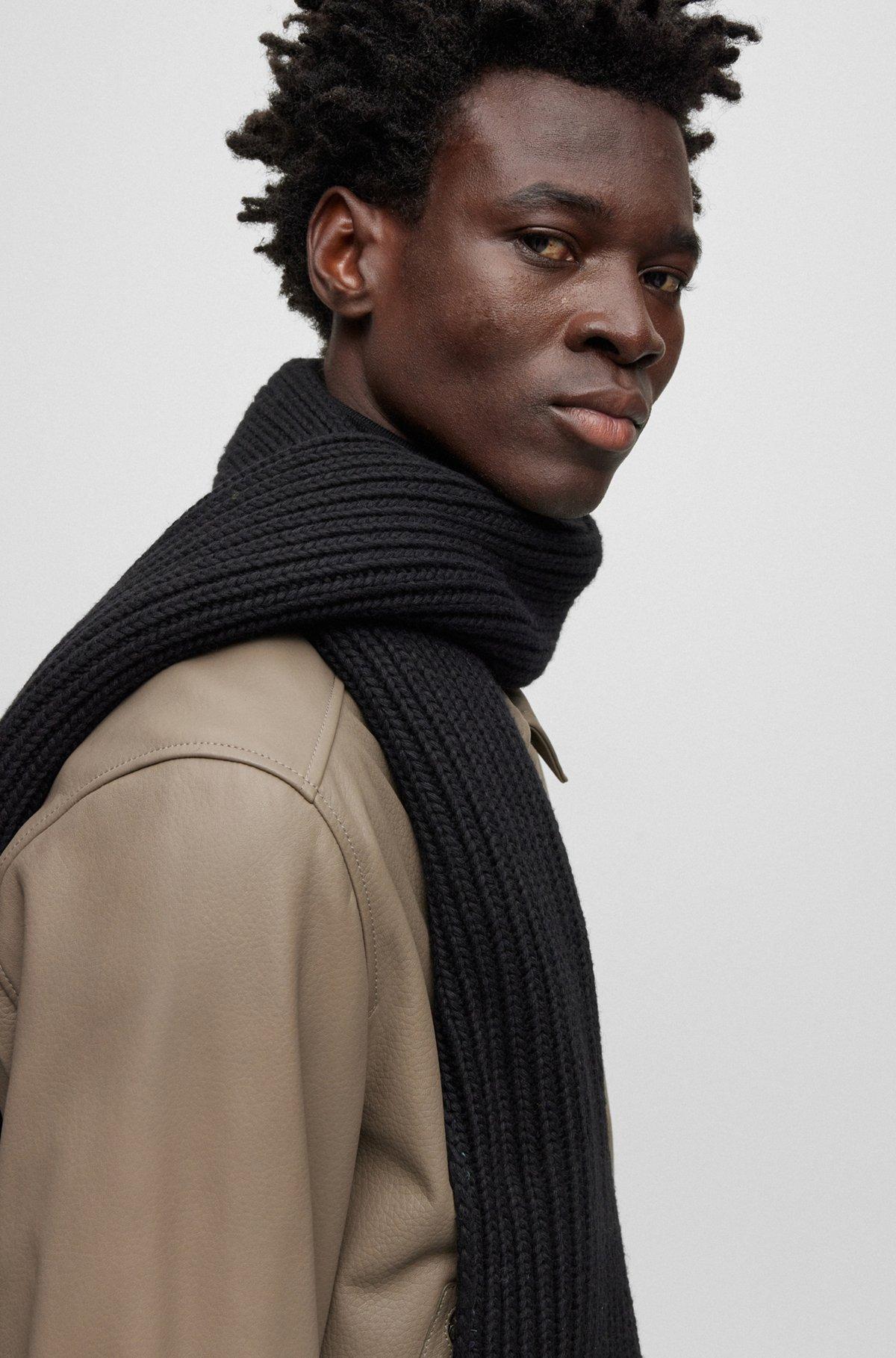 Knitted scarf with faux-leather logo plaque Product Image