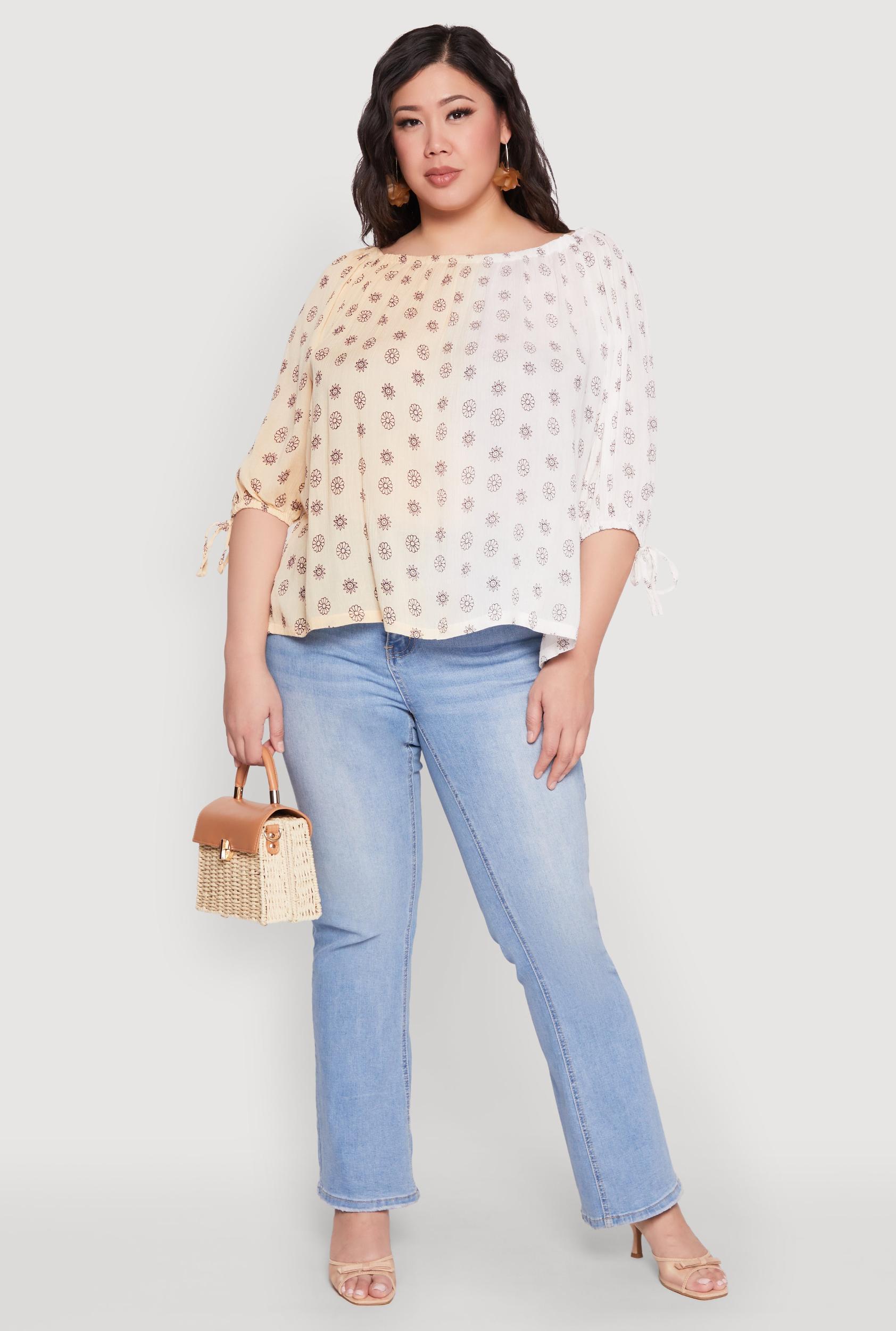 Womens Plus Size Ombre Flower Print Blouse Product Image