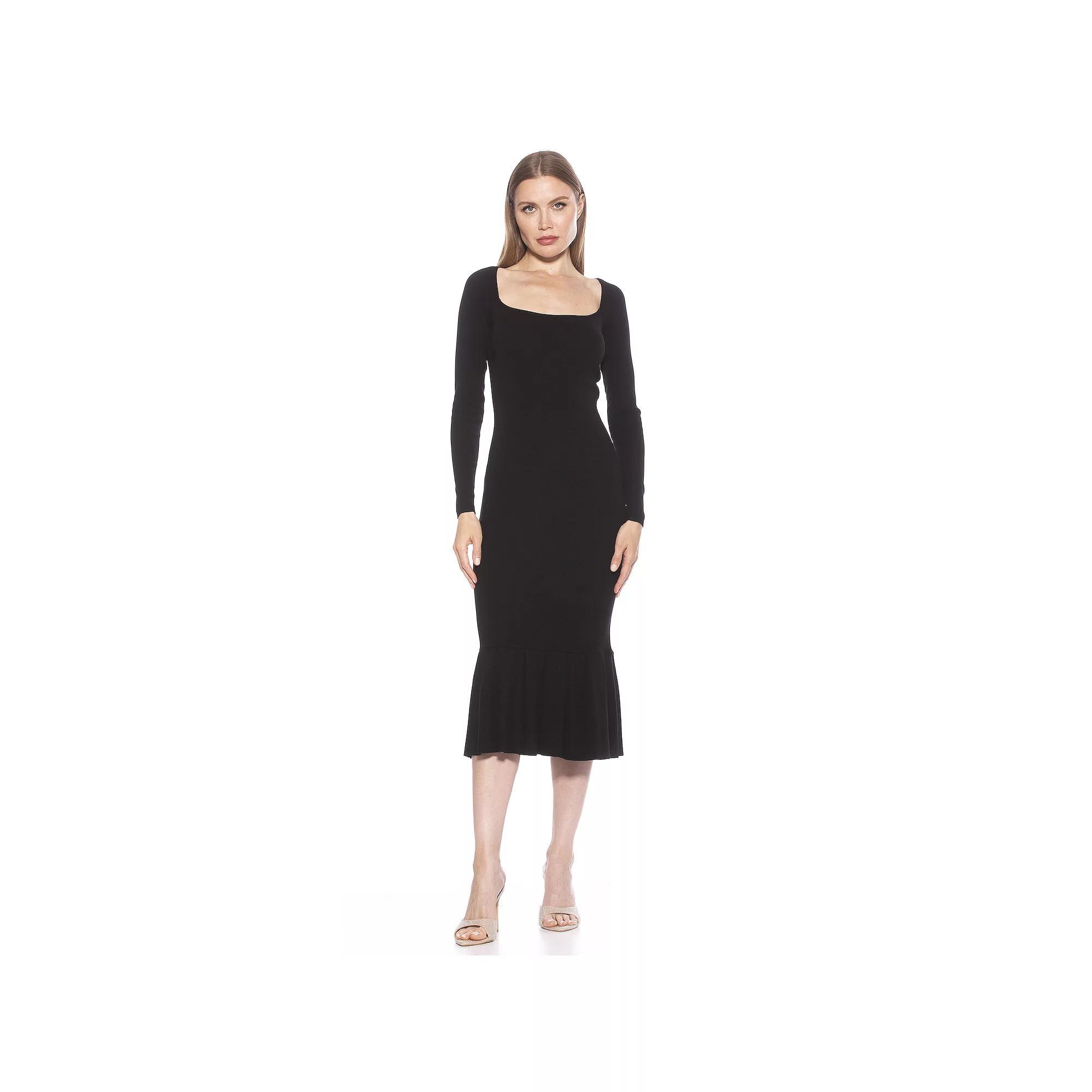 Women's ALEXIA ADMOR Reese Long Sleeve Ribbed Knit Square Neck Midi Dress, Size: XS, Pink Product Image