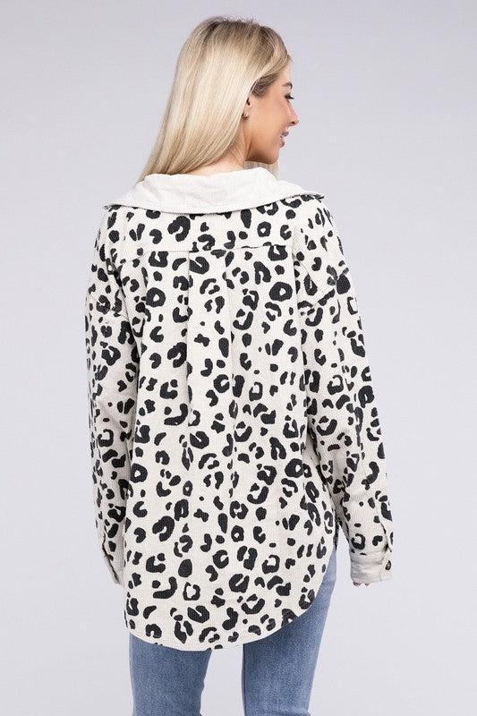 Vintage Washed Leopard Corduroy Buttoned Jacket Product Image