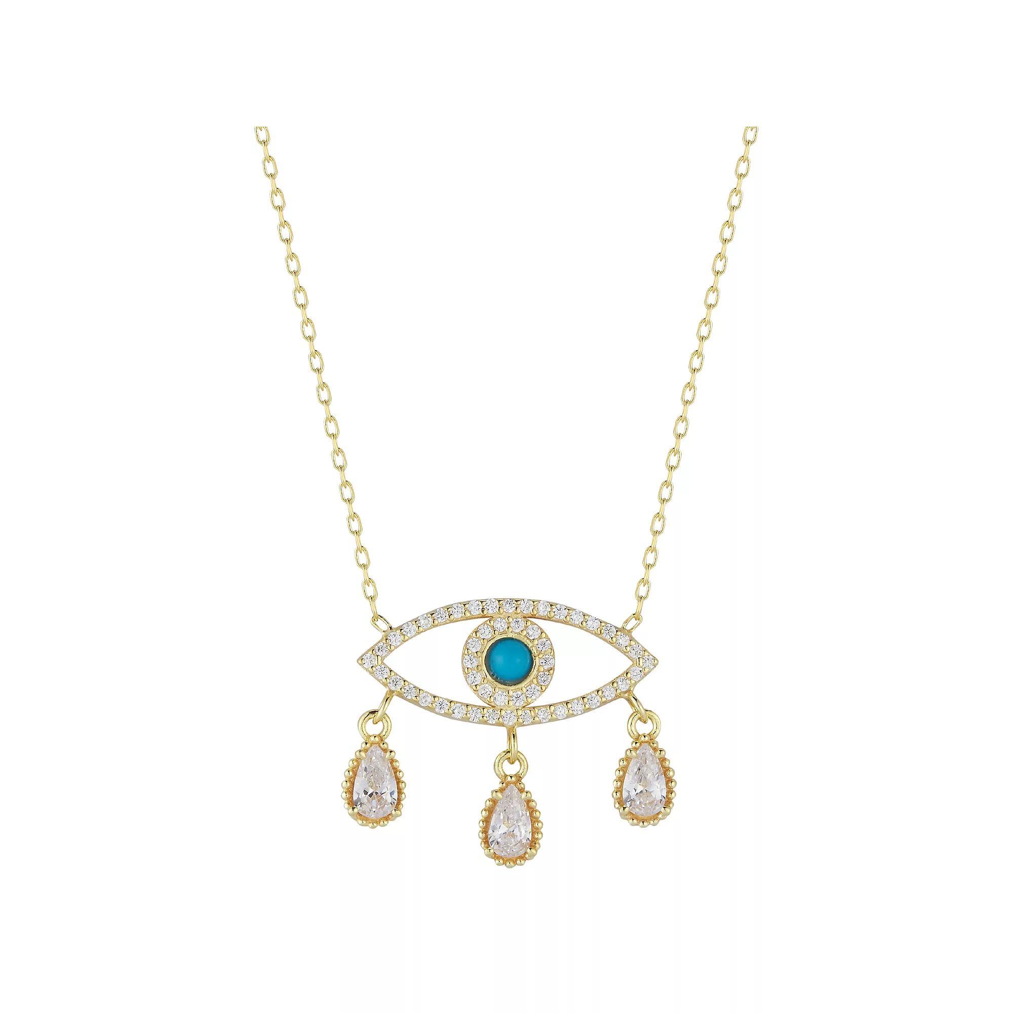 Sunkissed Sterling Sterling Silver Cubic Zirconia & Simulated Turquoise Evil Eye Drop Necklace, Women's, Size: 18", Gold Tone Product Image