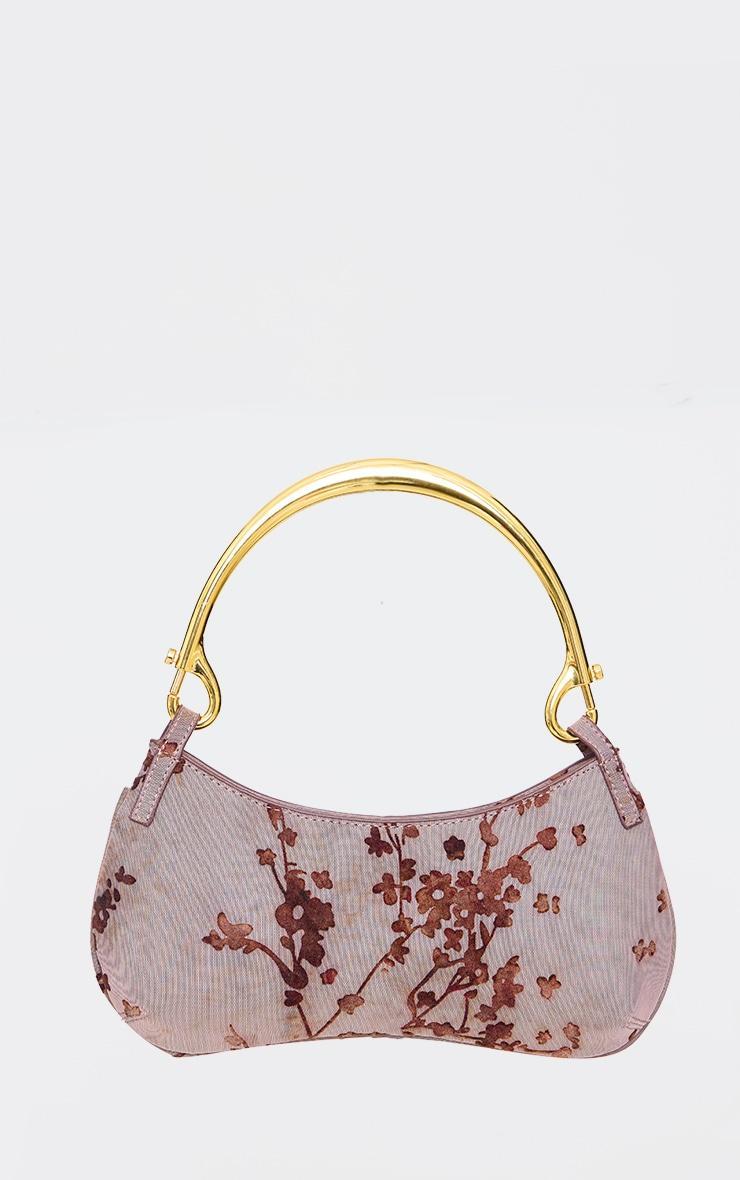 Brown Devore Soft Touch Baguette Metal Trim Handbag Product Image