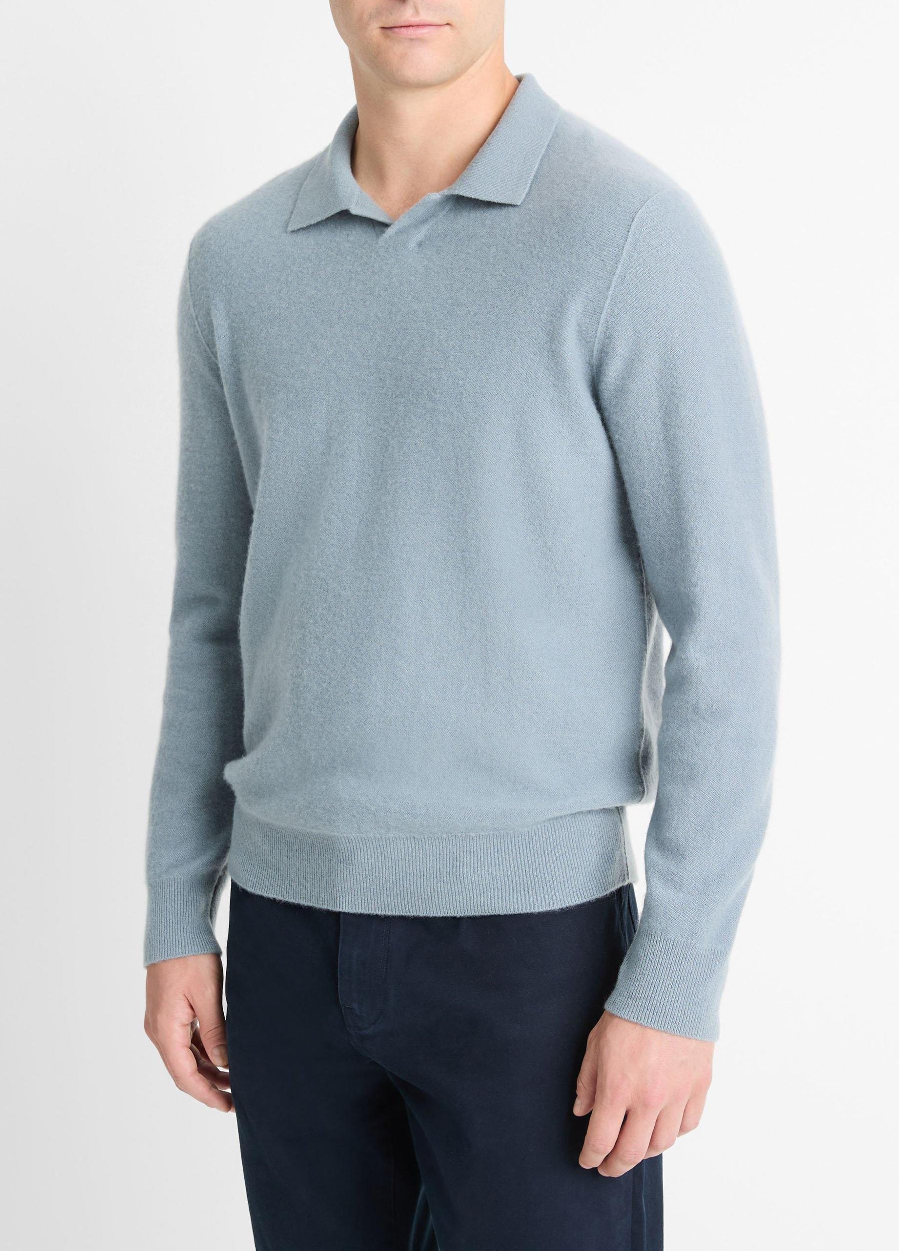 Mens Plush Cashmere Johnny-Collar Polo, Light Blue Spruce, Size XL Vince Product Image