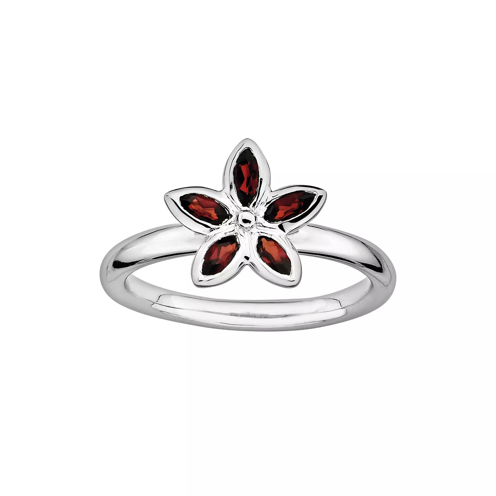 Stacks & Stones Sterling Silver Garnet Flower Stack Ring, Women's, Size: 9, Red Product Image