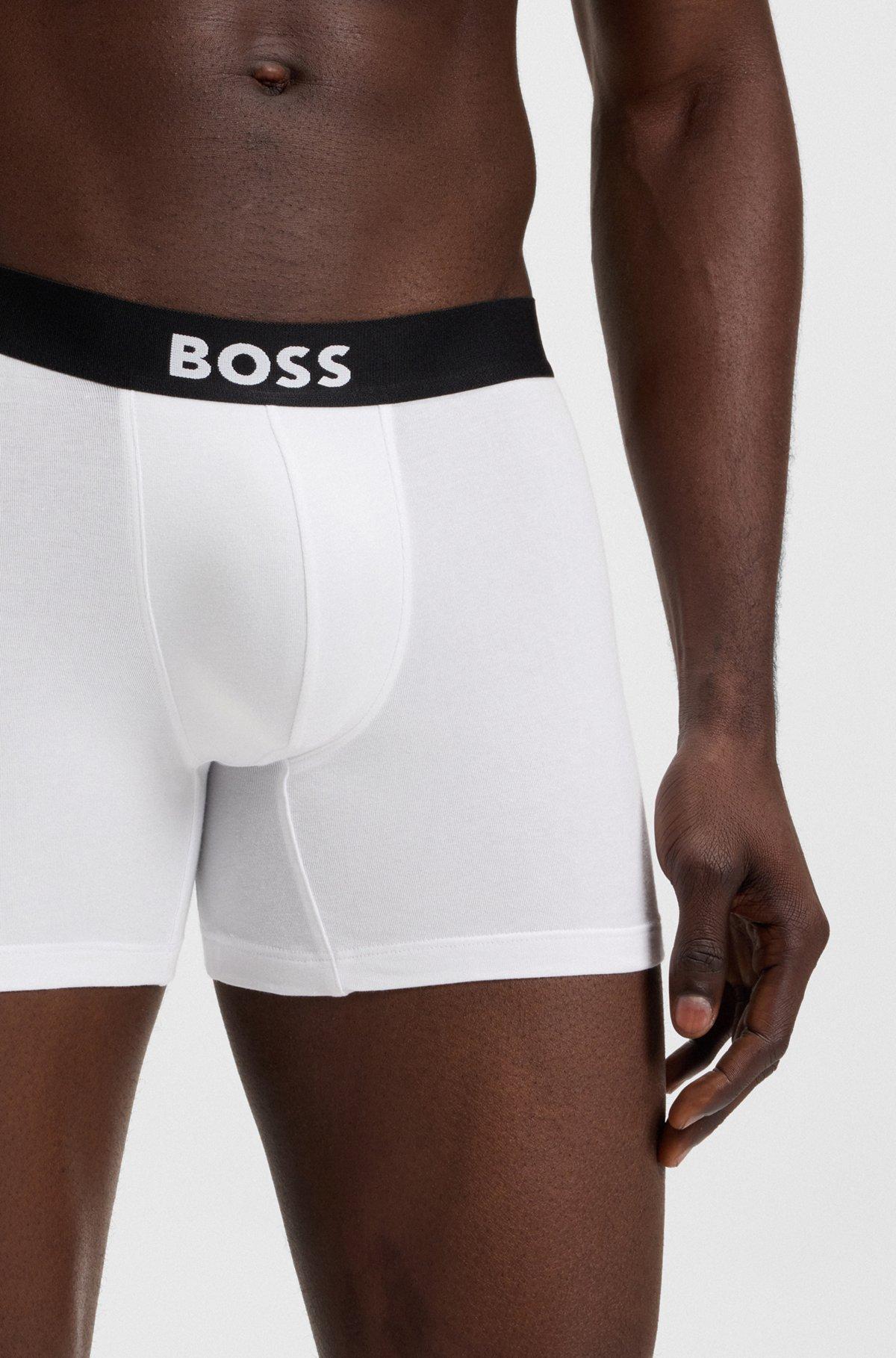 BOSS - Two-pack of stretch-cotton boxer briefs with logo waistbands - White Product Image