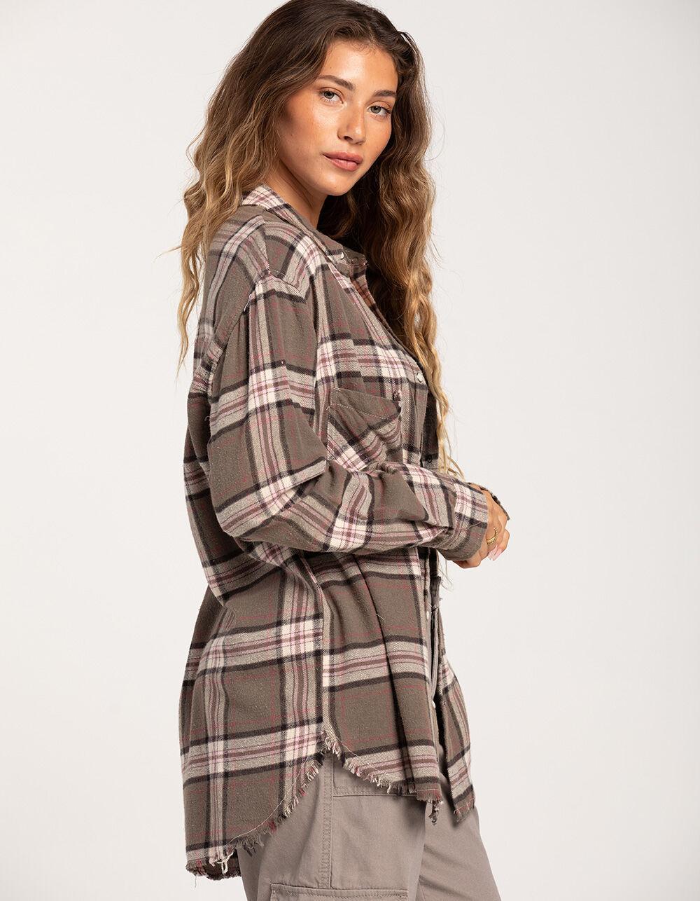 RSQ Womens Raw Edge Vintage Flannel - OLIVE Product Image