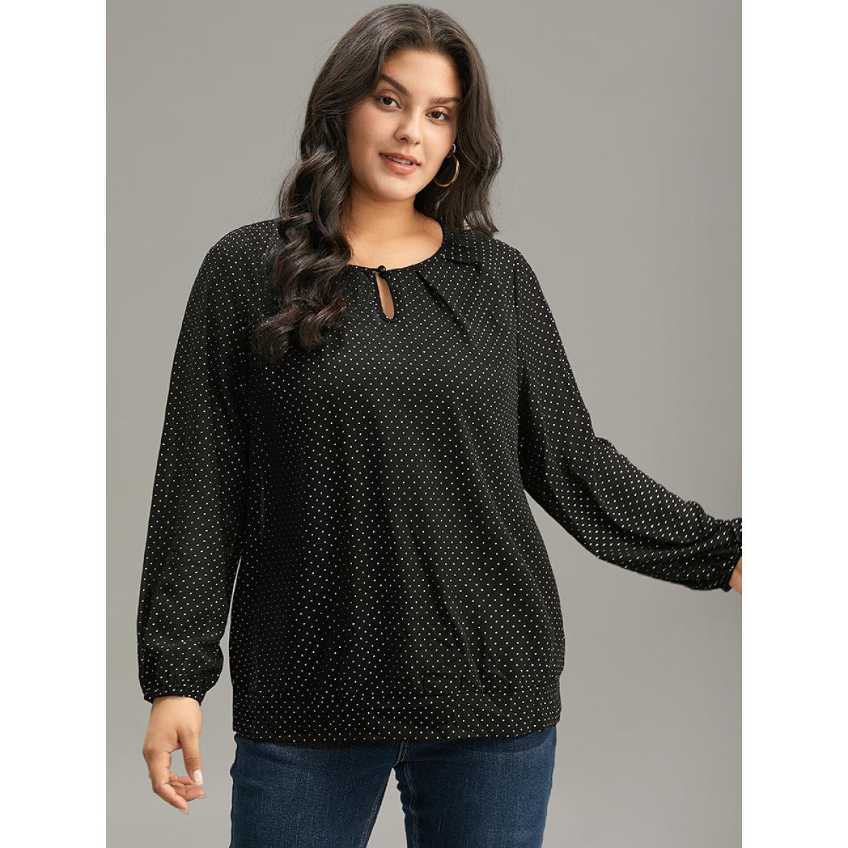 Plus Size BlackFlower Glitter Polka Dot Puff Sleeve Keyhole Blouse Women Elegant Long Sleeve Round Neck Dailywear Blouses BloomChic 22-24/3X Product Image