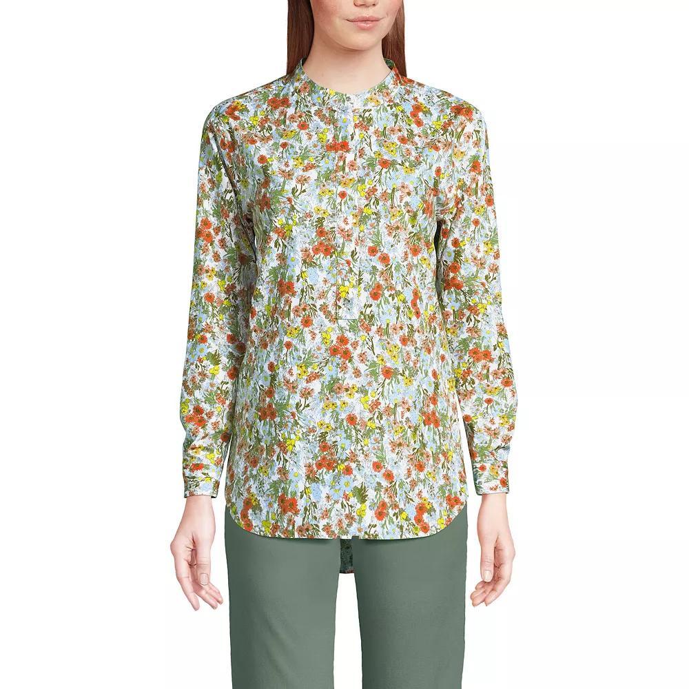 Women's Lands' End No Iron Long Sleeve Banded Collar Popover Shirt, Size: Medium, Multi Line Stripe Product Image