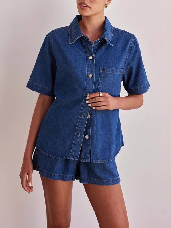 Loose Short Sleeves Split-Joint Lapel Blouses&Shirts Tops Product Image