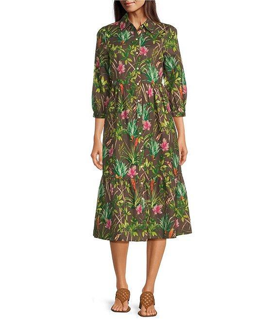 J.McLaughlin Tybee Floral Print Point Collar 3/4 Sleeve Dress Product Image