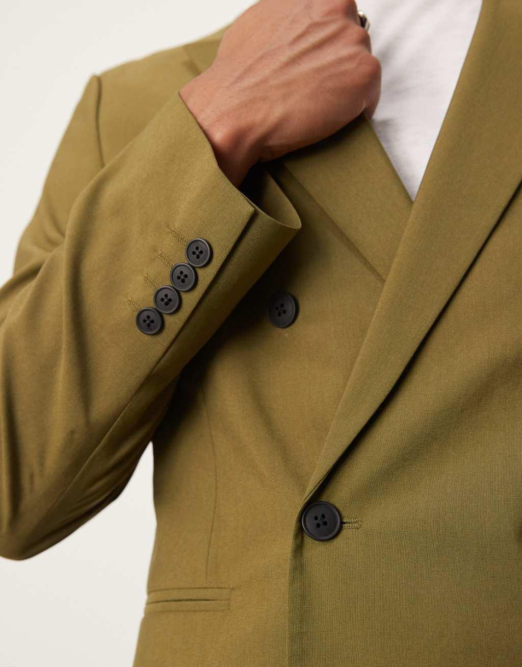 ASOS DESIGN double breasted slim suit jacket in olive green Product Image