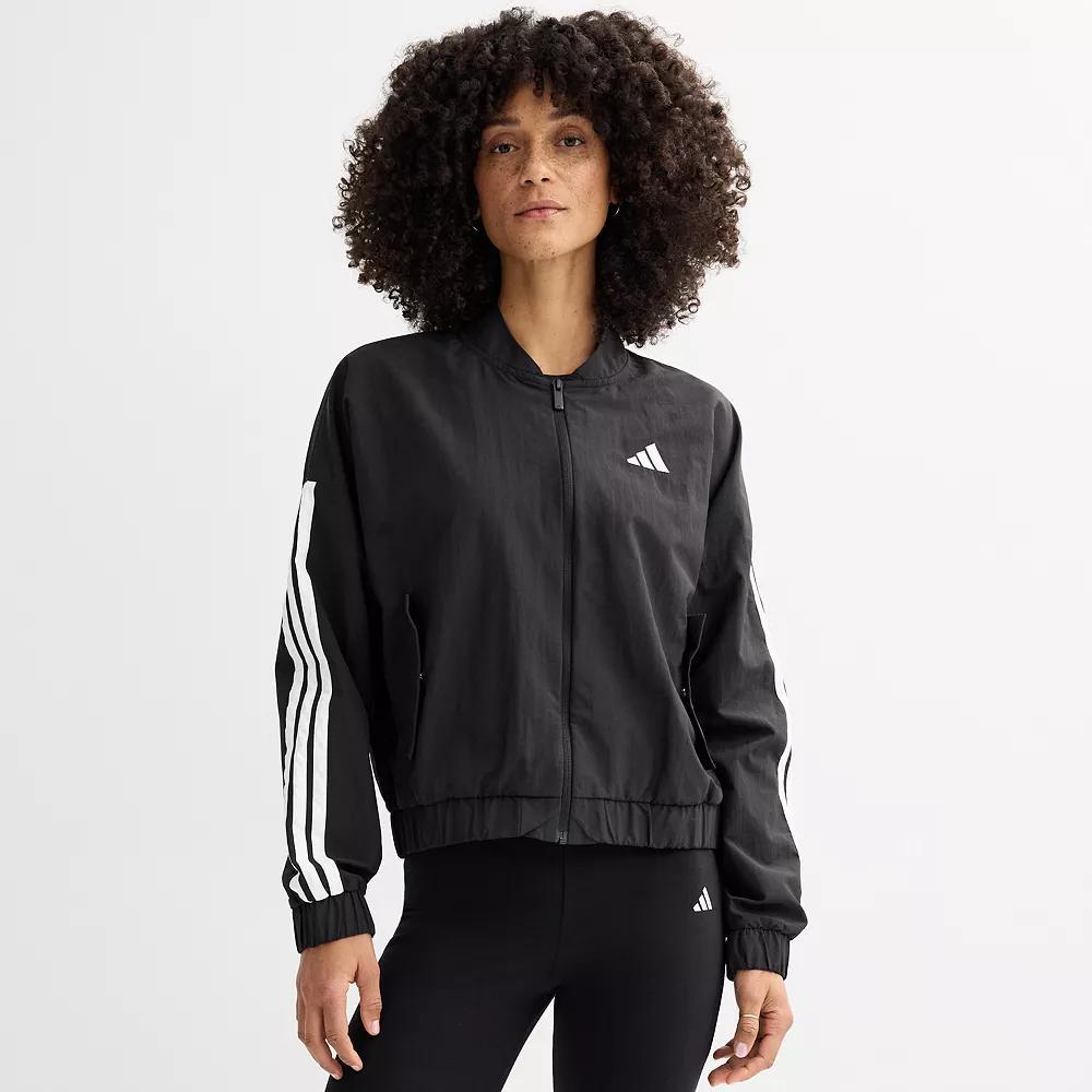adidas Essentials 3-Stripes Lifestyle Woven Bomber Jacket Olive Strata M Womens Product Image
