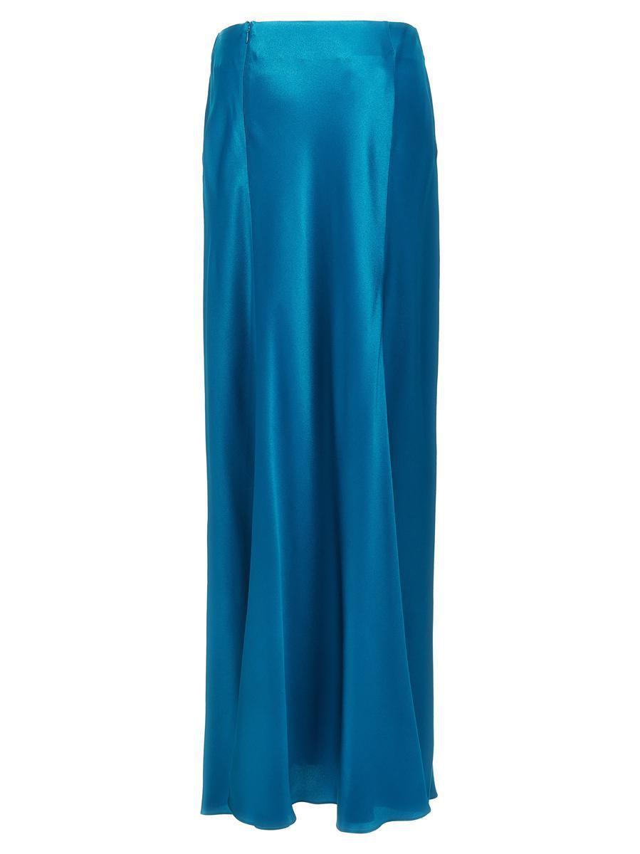 ALBERTA FERRETTI Satin High Waist Long Skirt In Blue Product Image