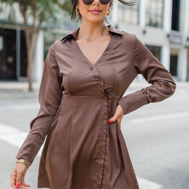 Best Foot Forward Chocolate Button Detail Collared Dress FINAL SALE Product Image