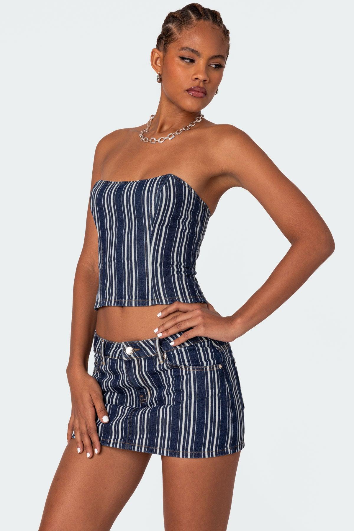 Inez Striped Denim Mini Skirt Product Image