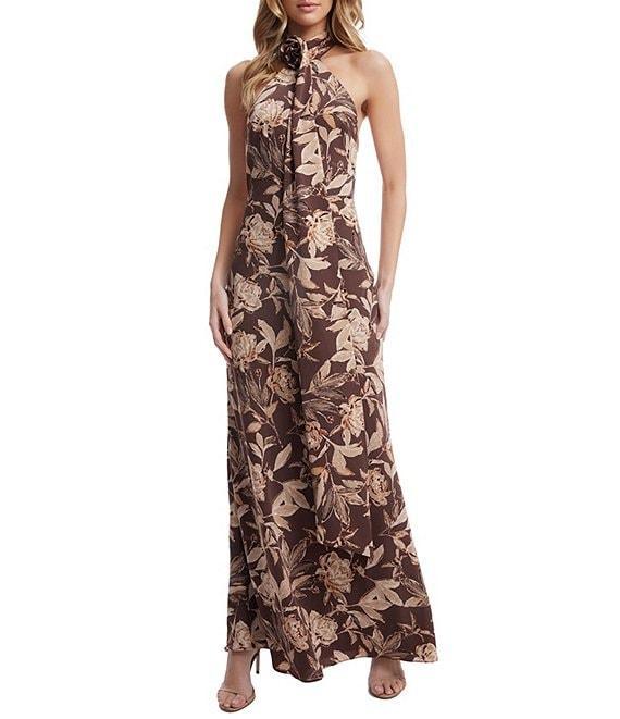 Dress the Population Olivia Floral Print Halter Rosette Neck Sleeveless Mermaid Gown Product Image